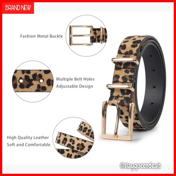 Leopard Print PU Leather Belt with Horsehair Trim for Jeans and Dresses main image 6